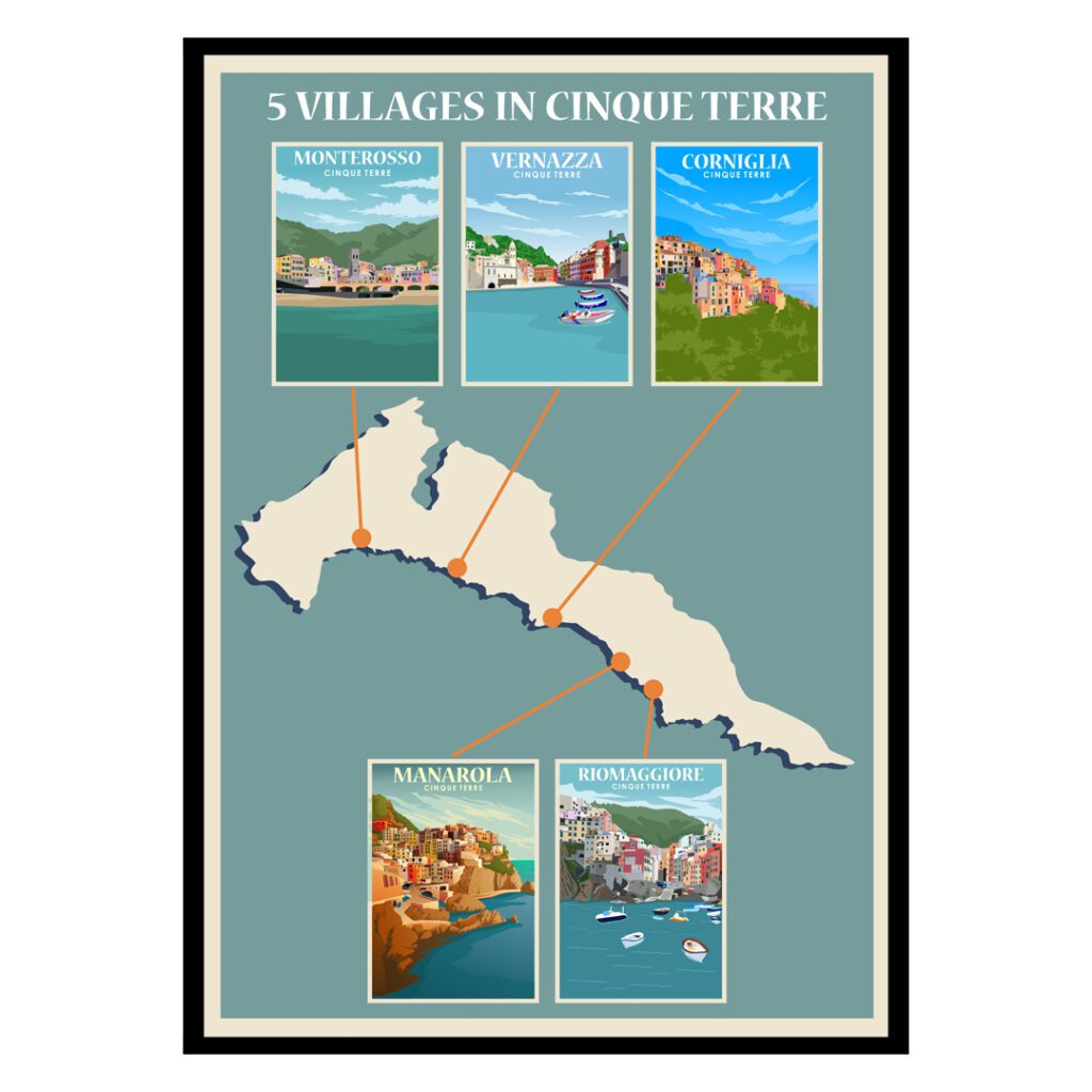 Cinque Terre Map Poster  Buy Posters & Art Prints at
