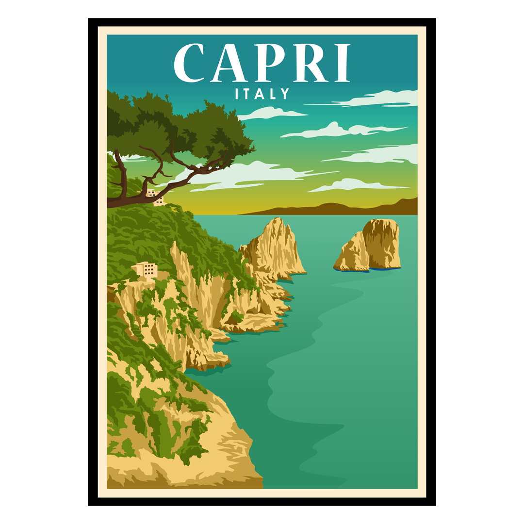 Eating Spaghetti on the Water Vintage Poster Print, Capri Italy
