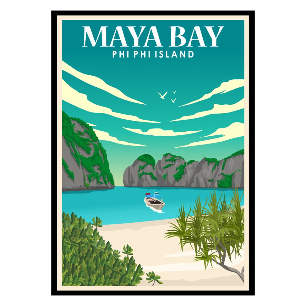 Maya Bay Phi Phi Island Longtail Boat Thailand Poster | Buy Posters ...