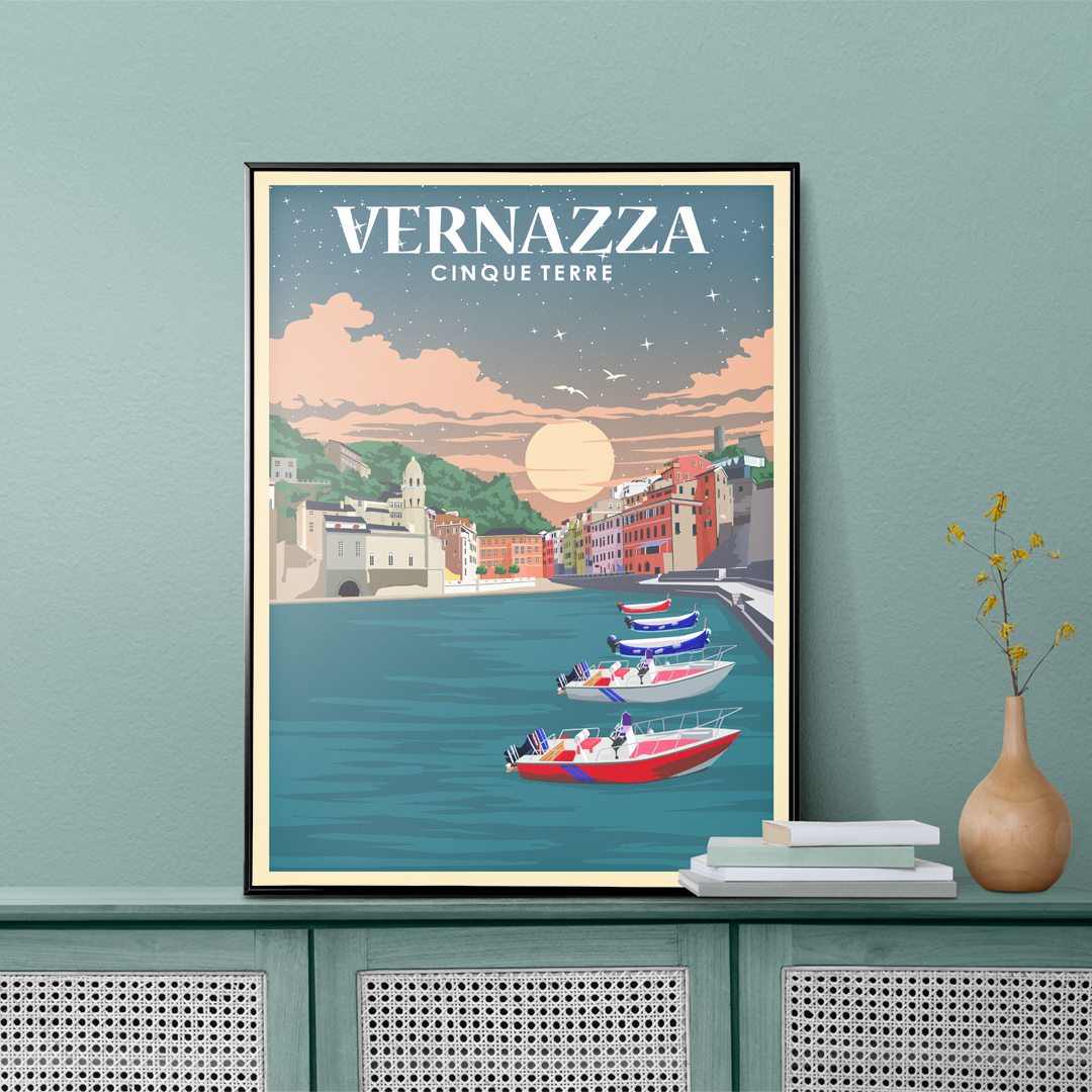 Art Buy Night Poster Cinque Terre Prints by at Italy Posters & | Vernazza