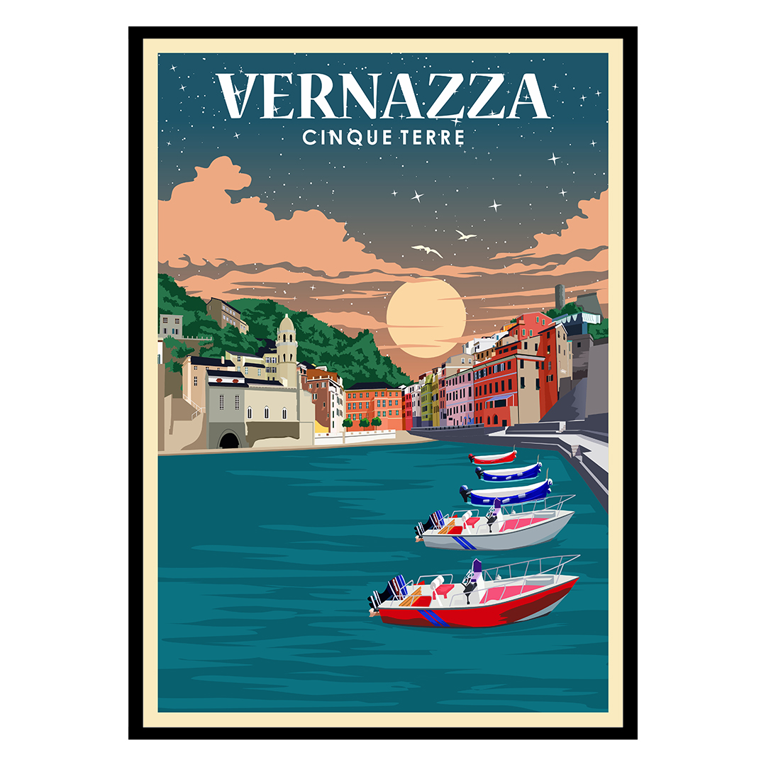 Art Night & at Cinque Poster by | Italy Buy Terre Posters Prints Vernazza