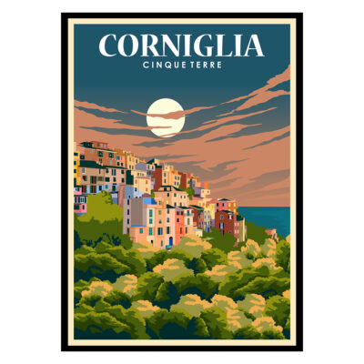 Corniglia by Night Cinque Terre Poster