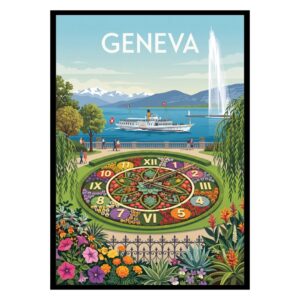 Flower Clock Geneva Switzerland Poster